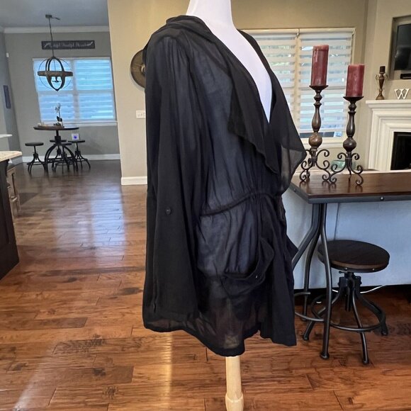 Torrid Black Voile Drape Front Jacket Women's Plus Size 4 4X Sheer Hooded Hood - Picture 11 of 16